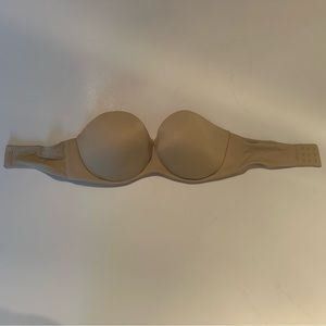 Beige, strapless bra. Size: 36D